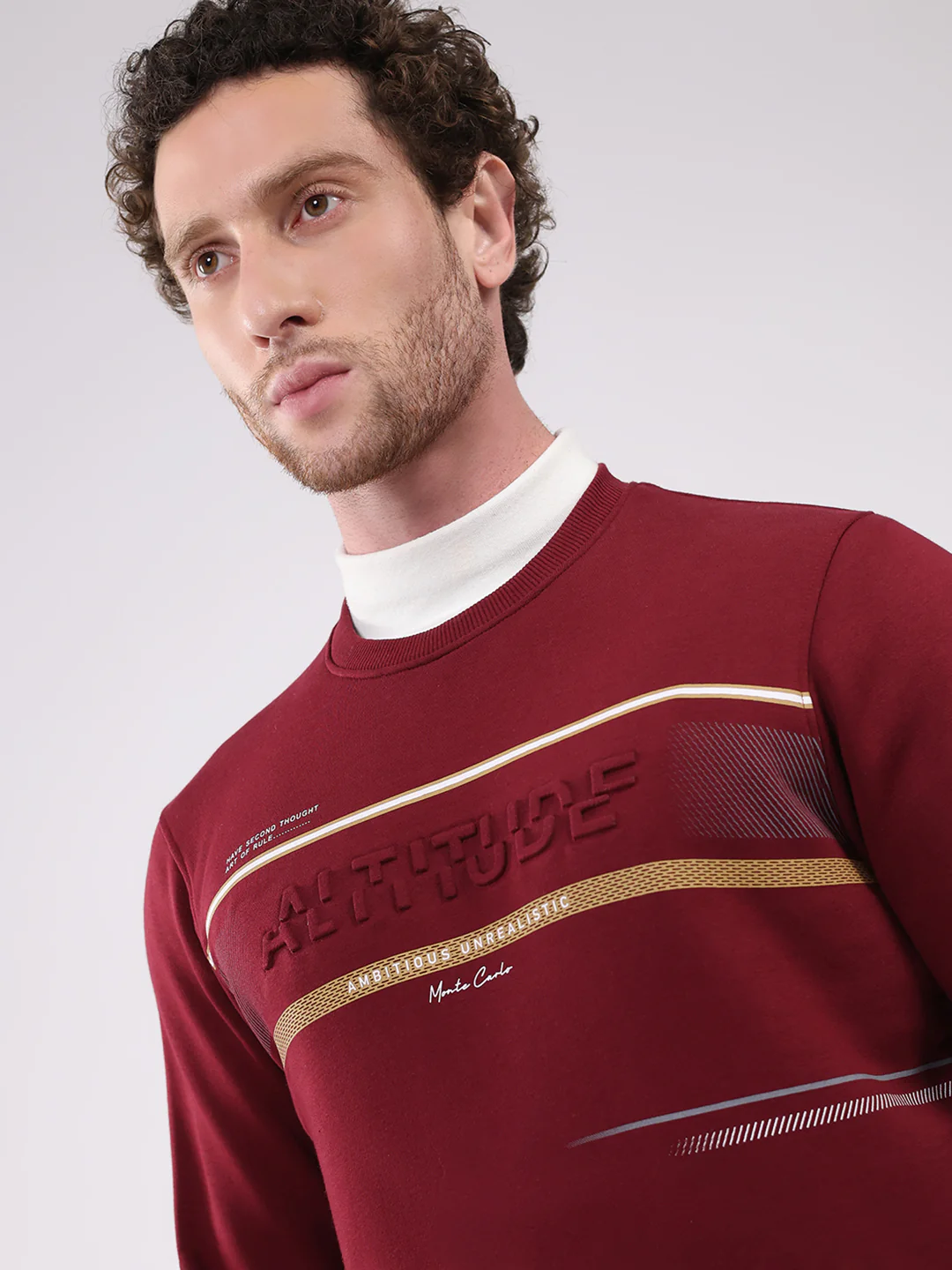 Men Maroon Printed Round Neck Full Sleeve Sweatshirt - Image 6