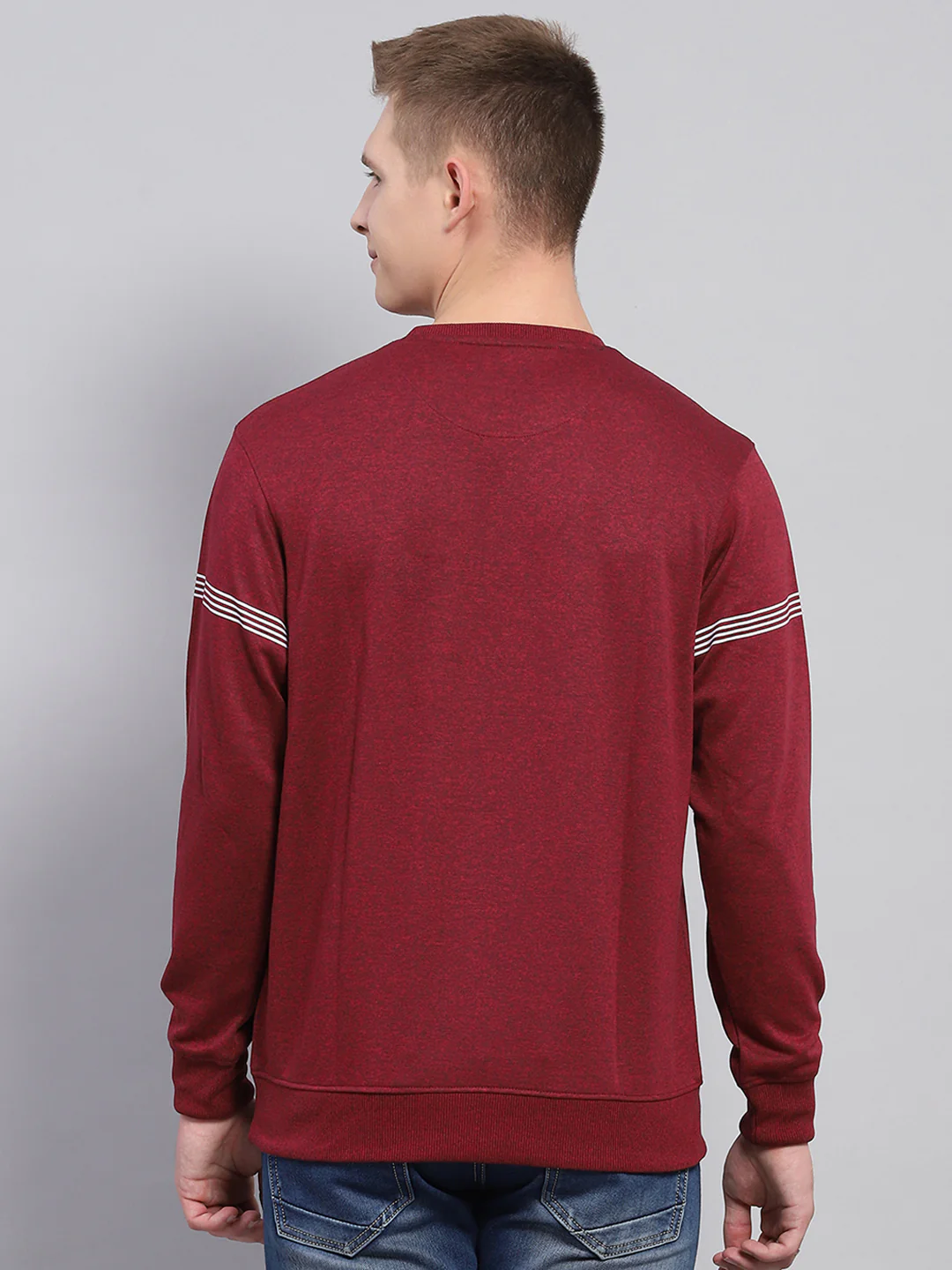 Men Maroon Printed Round Neck Full Sleeve Winter T-Shirt - Image 5