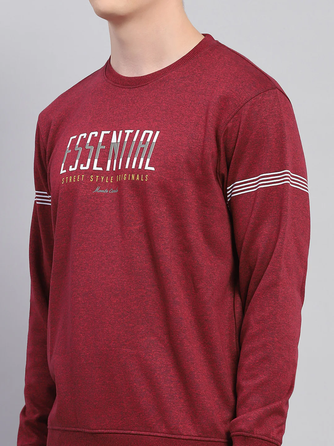Men Maroon Printed Round Neck Full Sleeve Winter T-Shirt - Image 6