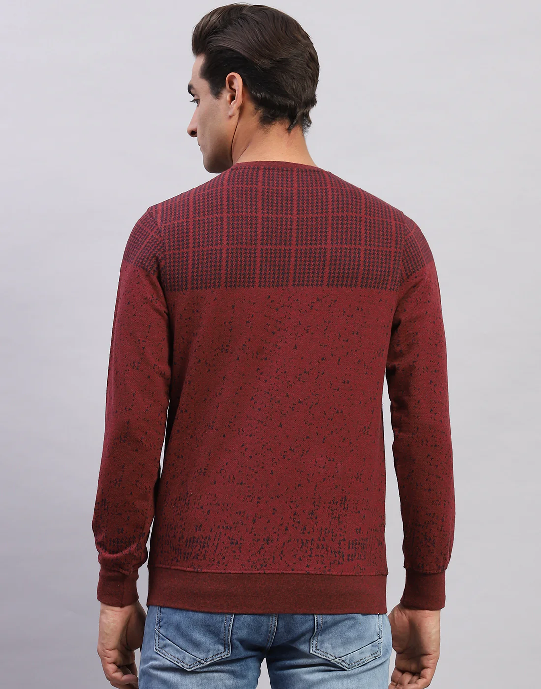 Men Maroon Printed Round Neck Full Sleeve Winter T-Shirt - Image 5