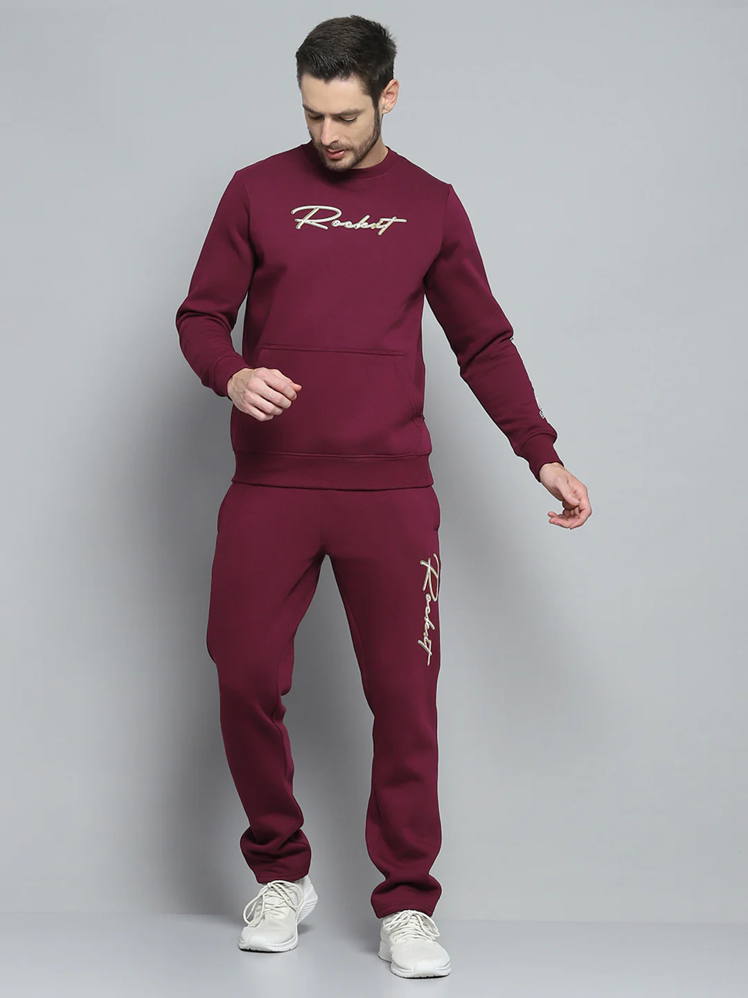 Rock.it Men Maroon Printed Round Neck Full Sleeve Winter Tracksuit - Image 2