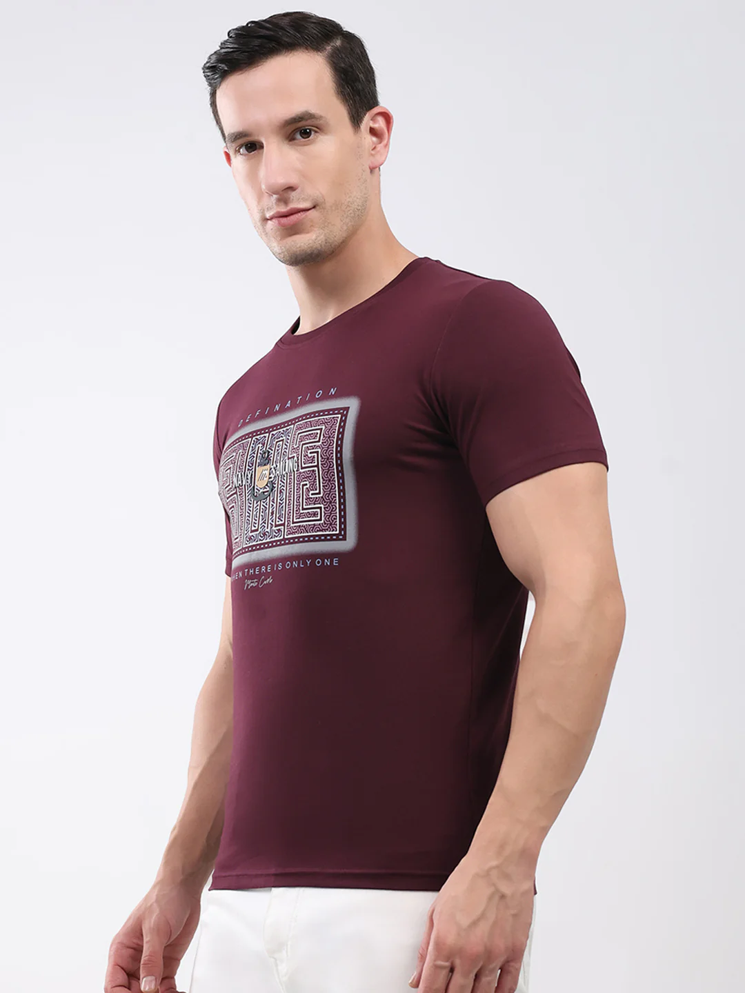 Men Maroon Printed Round Neck Half Sleeve T-Shirt - Image 3