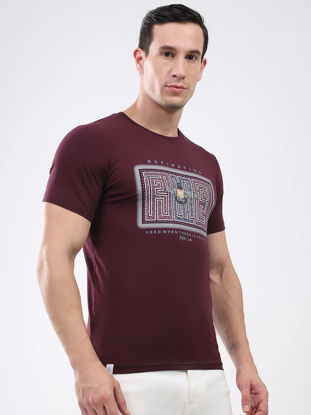 Men Maroon Printed Round Neck Half Sleeve T-Shirt - Image 4
