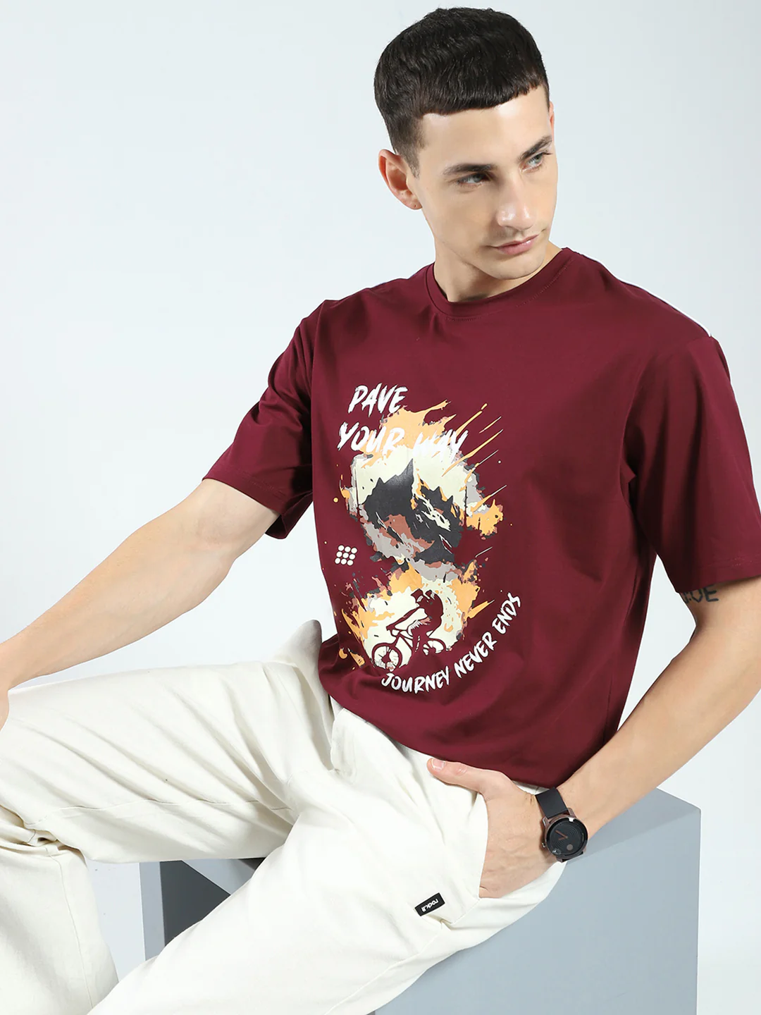 Rock.it Men Maroon Printed Round Neck Half Sleeve T-Shirt - Image 6