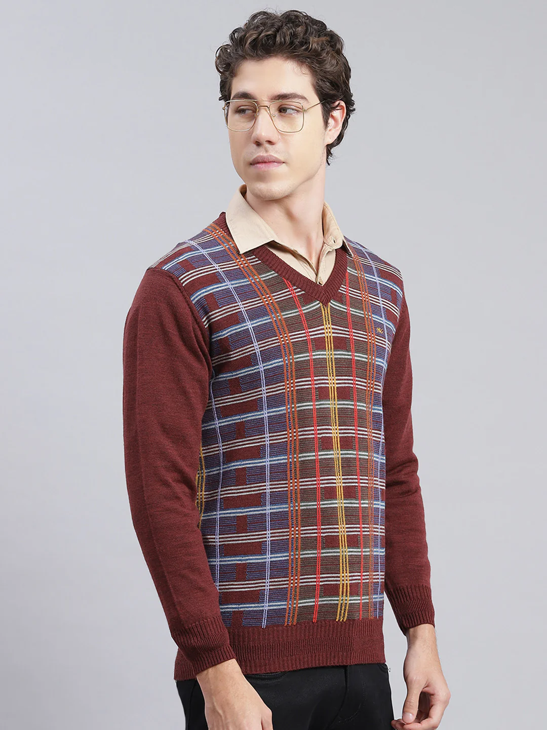 Men Maroon Printed Wool blend Pullover - Image 2