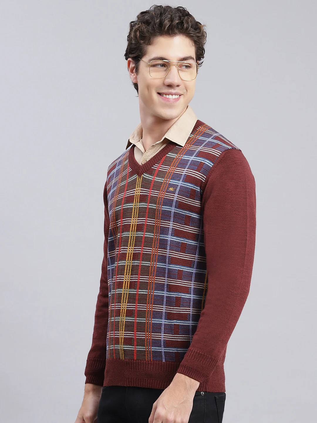 Men Maroon Printed Wool blend Pullover - Image 3