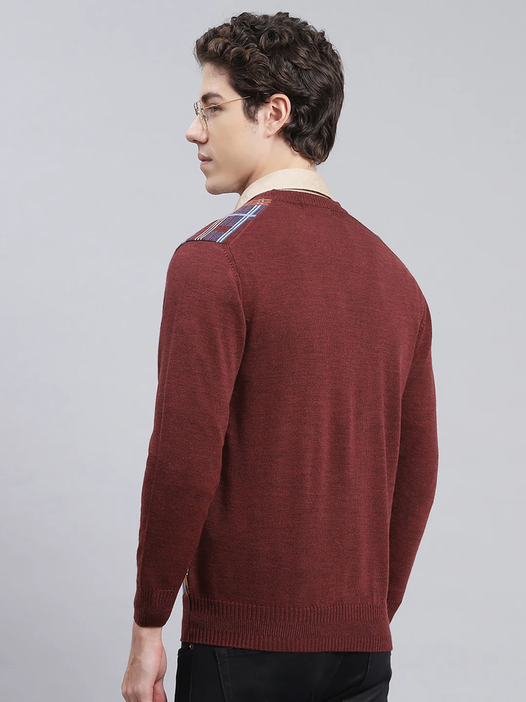 Men Maroon Printed Wool blend Pullover - Image 4