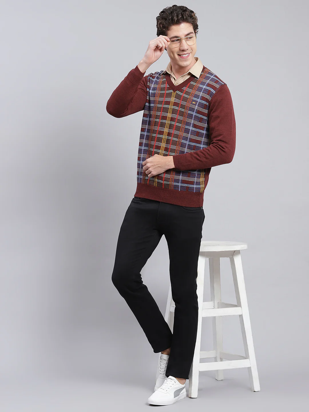 Men Maroon Printed Wool blend Pullover - Image 5