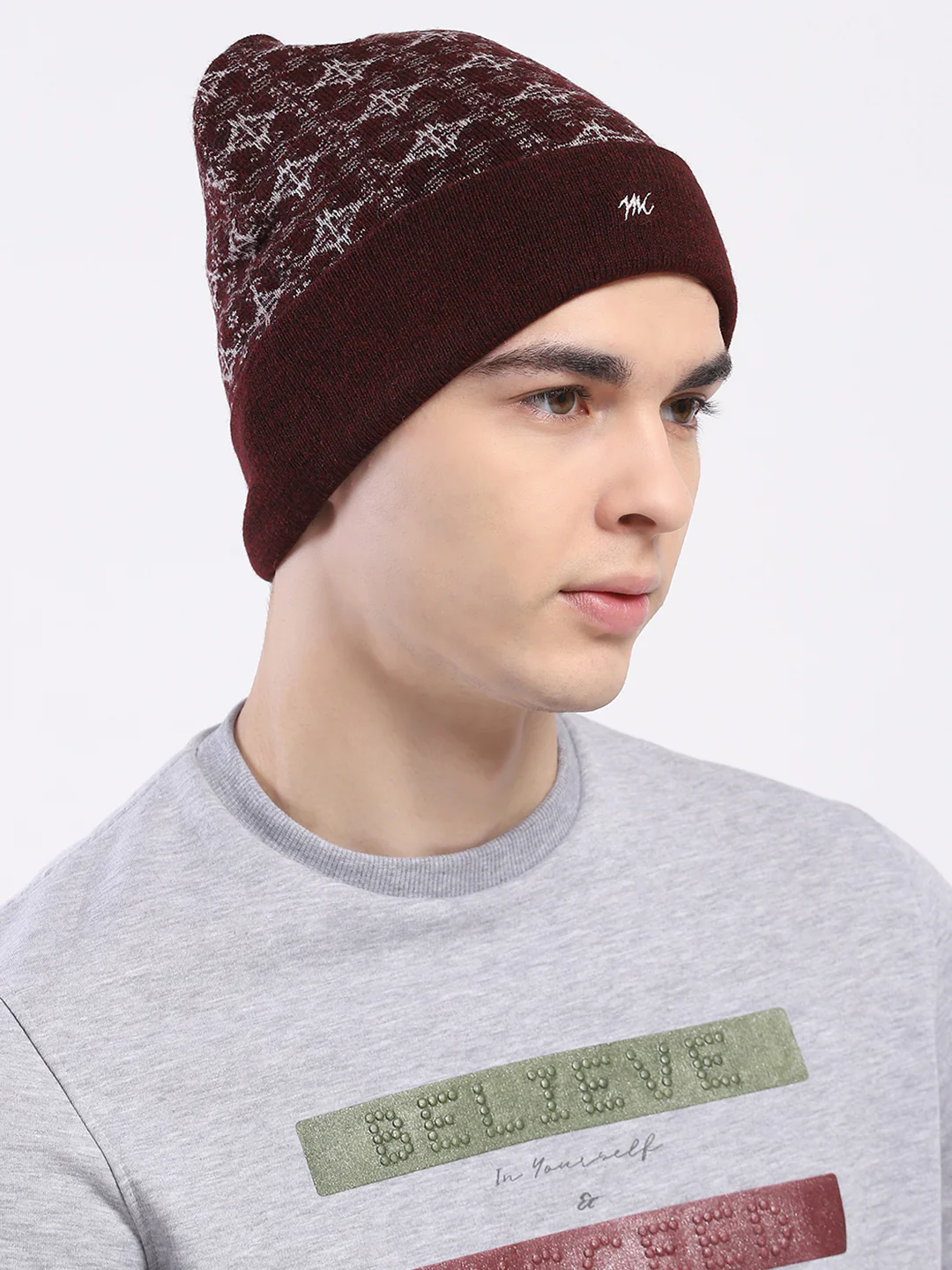 Men Maroon Self Design Blend Wool Cap - Image 4