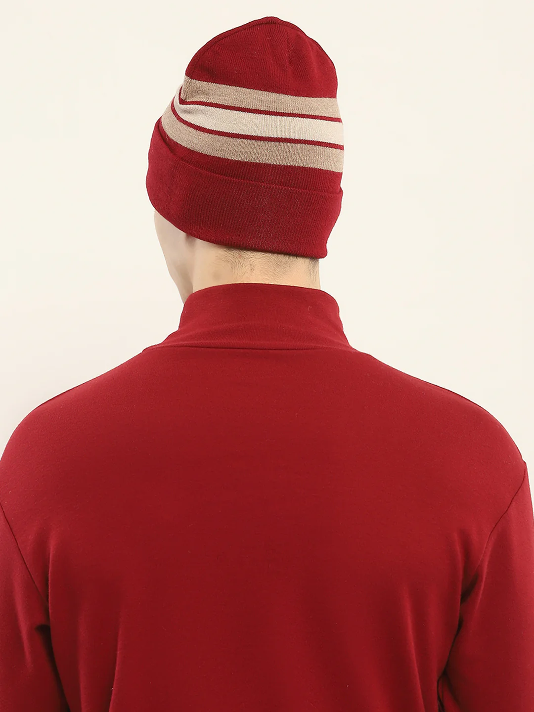 Men Maroon Self Design Cap - Image 5