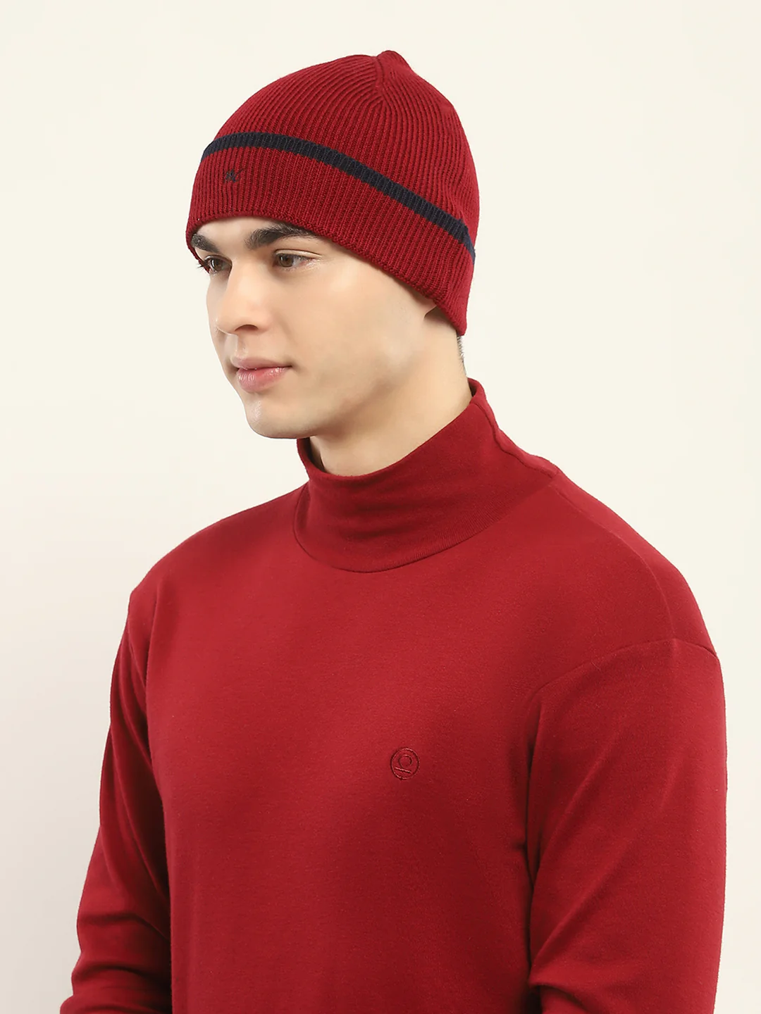 Men Maroon Self Design Cap - Image 3