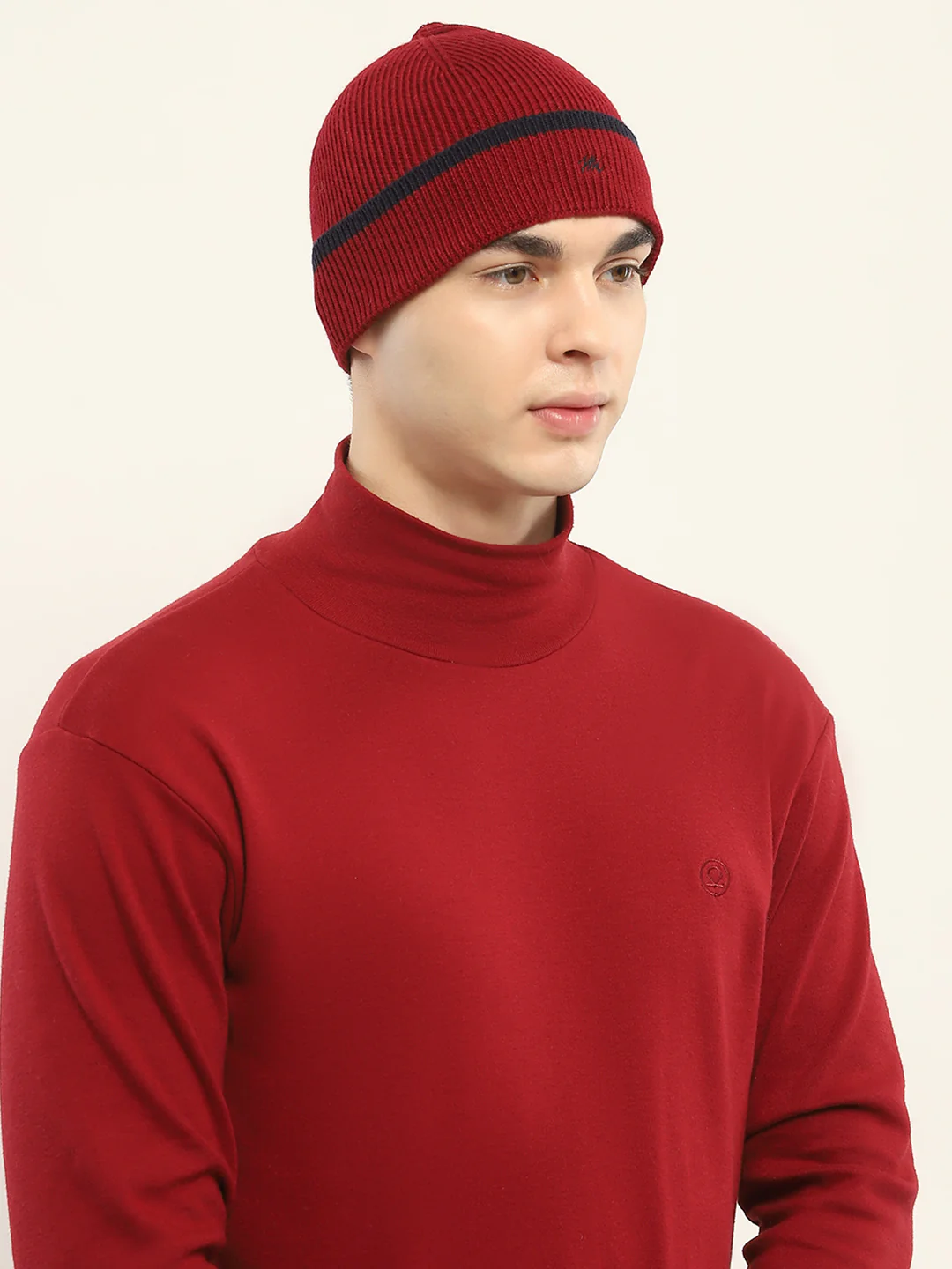 Men Maroon Self Design Cap - Image 4
