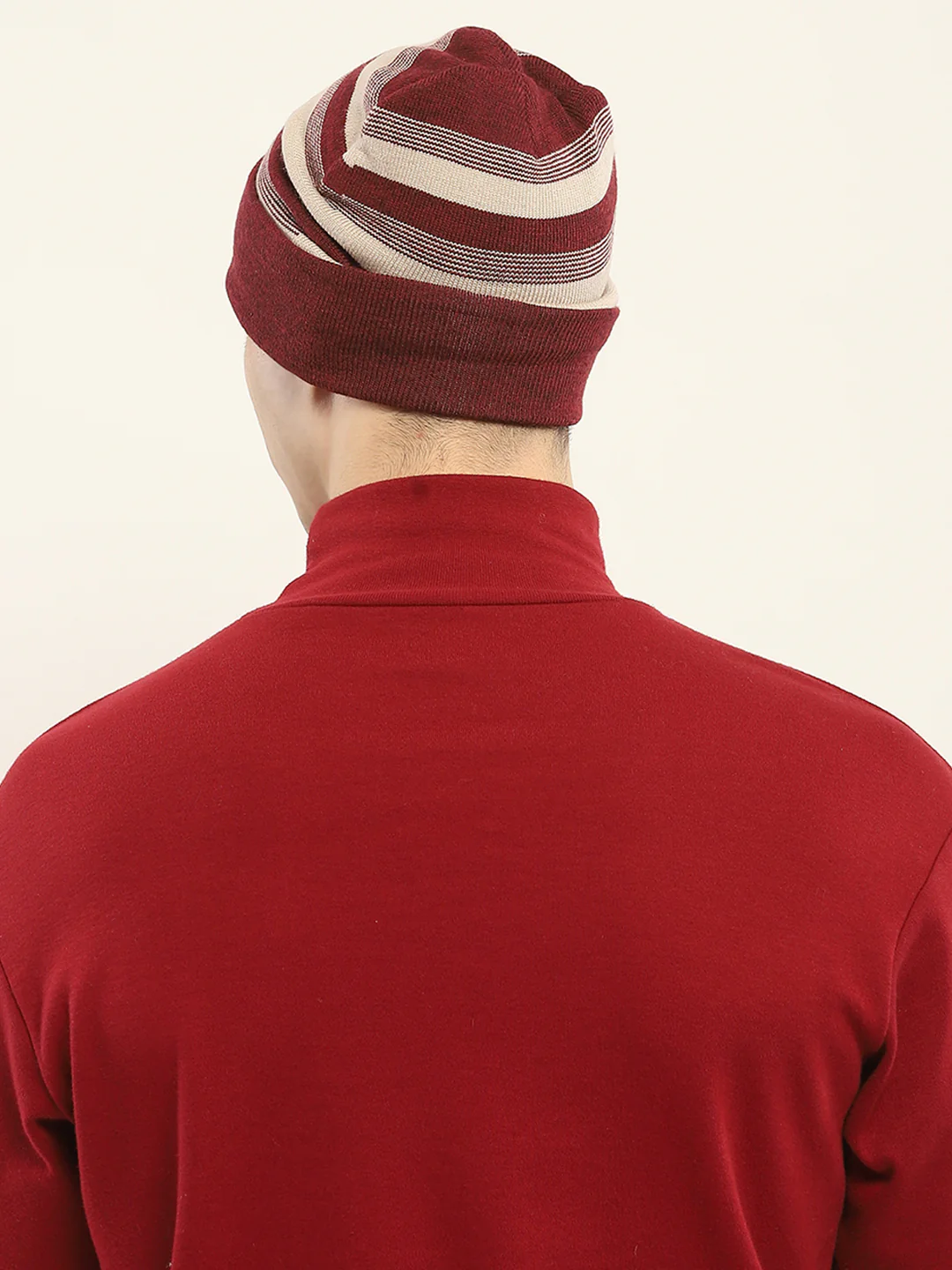 Men Maroon Self Design Cap - Image 5