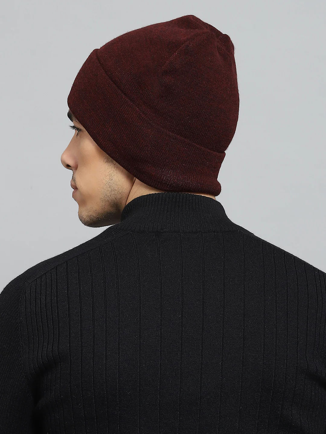 Men Maroon Self Design Cap - Image 5