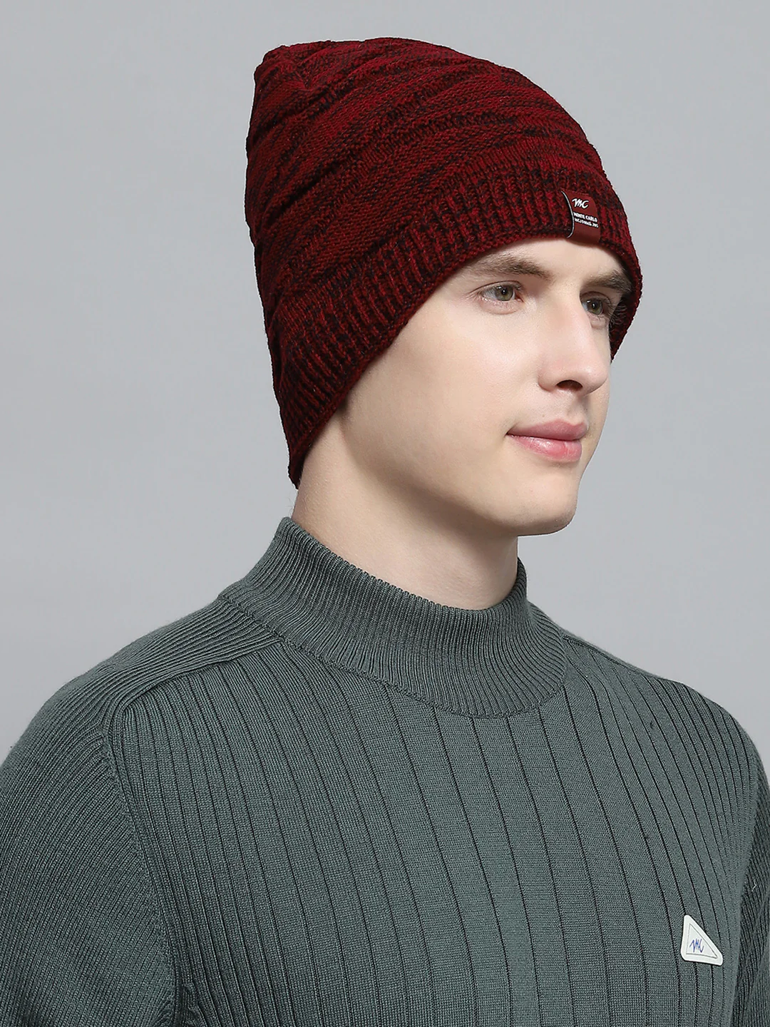 Men Maroon Self Design Cap - Image 4