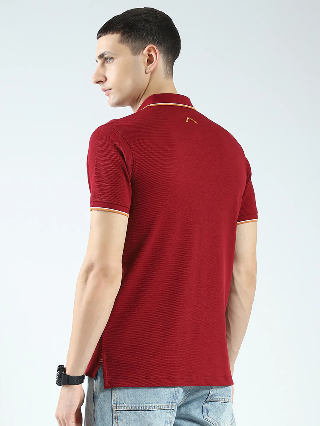 Rock.it Men Maroon Self Design Collar Half Sleeve T-Shirt - Image 5