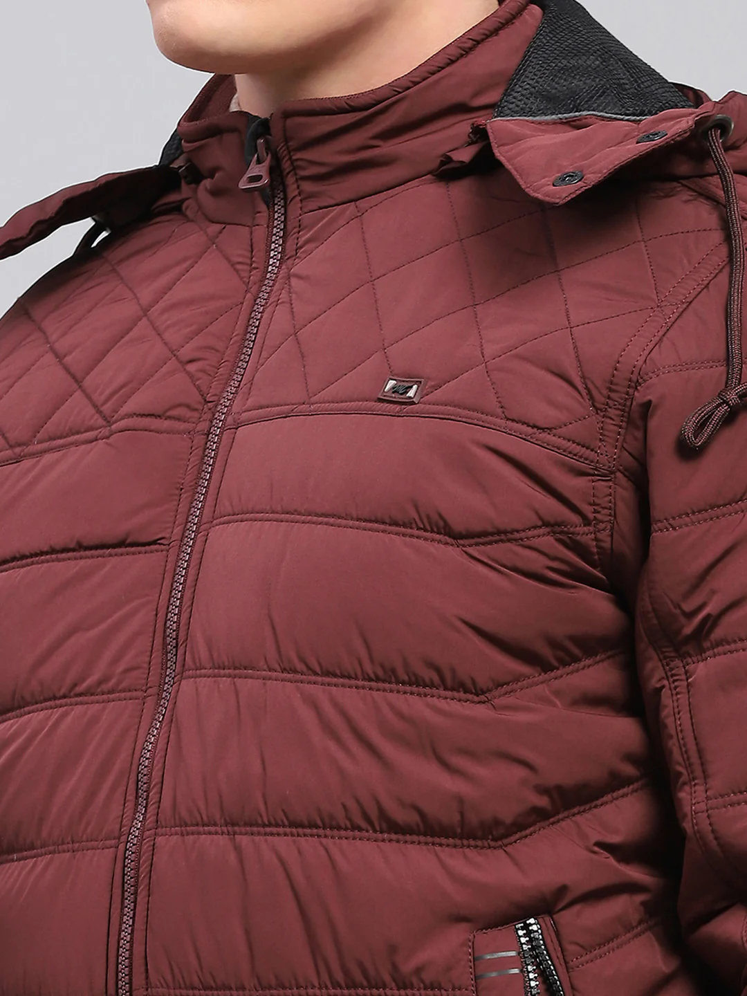 Men Maroon Self Design Detachable Hood Full Sleeve Jacket - Image 7