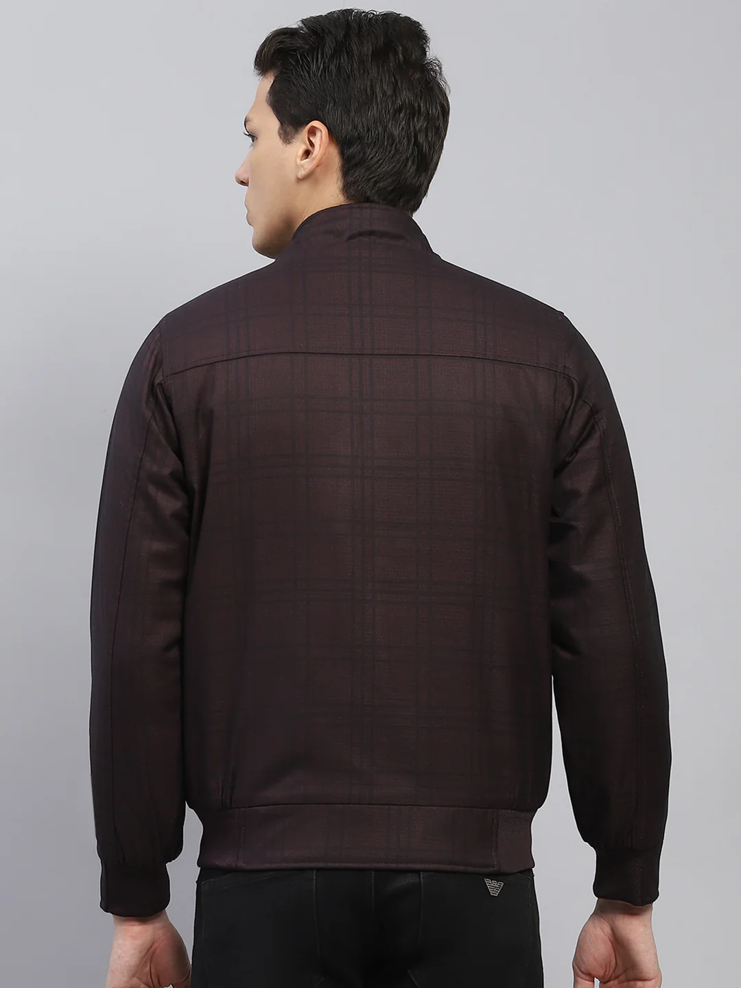 Men Maroon Self Design Mock Neck Full Sleeve Jacket - Image 5