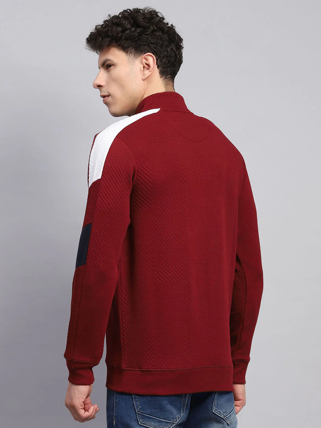 Men Maroon Self Design Mock Neck Full Sleeve Winter T-Shirt - Image 5