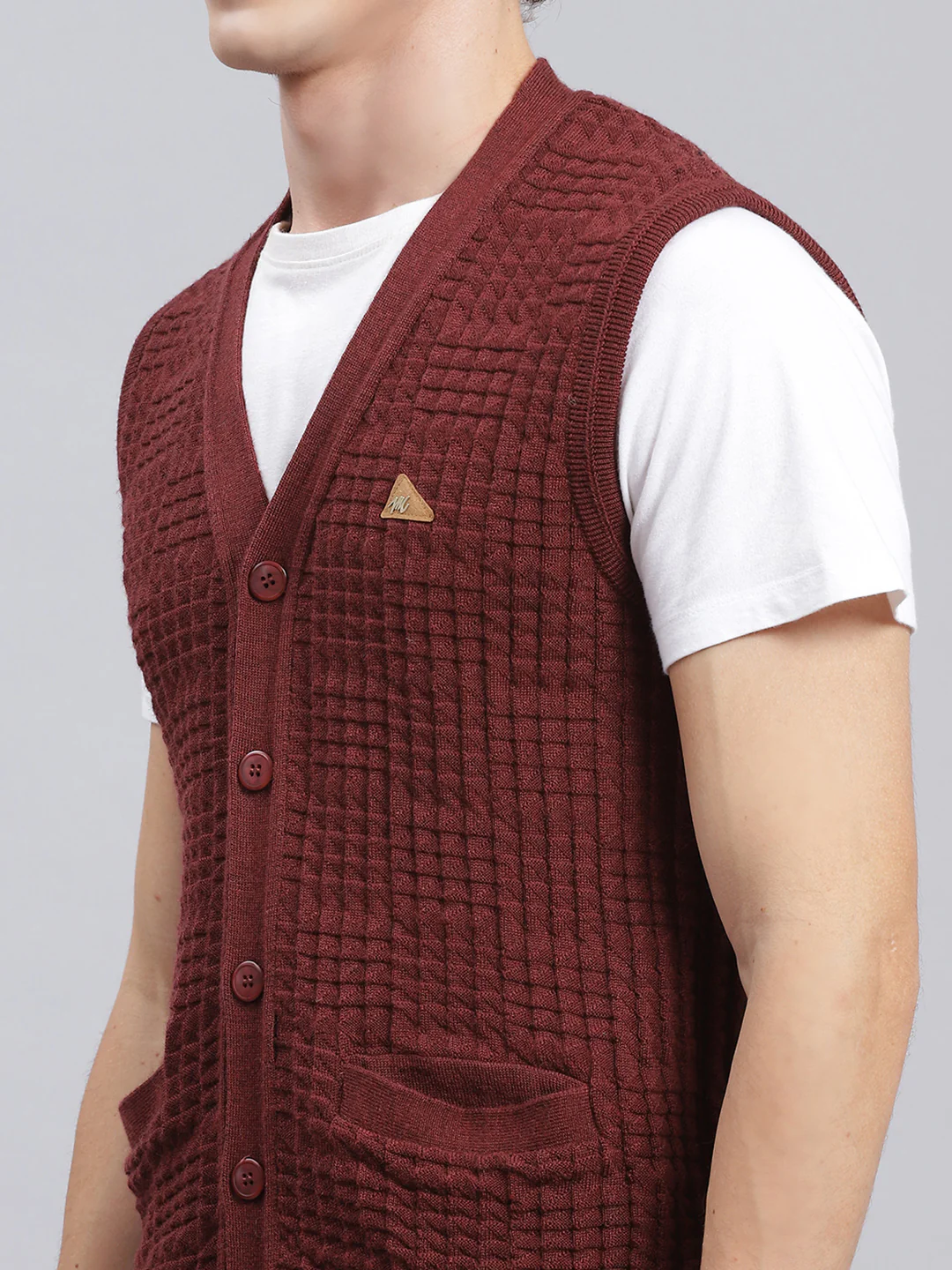 Men Maroon Self Design Pure wool Cardigan - Image 6