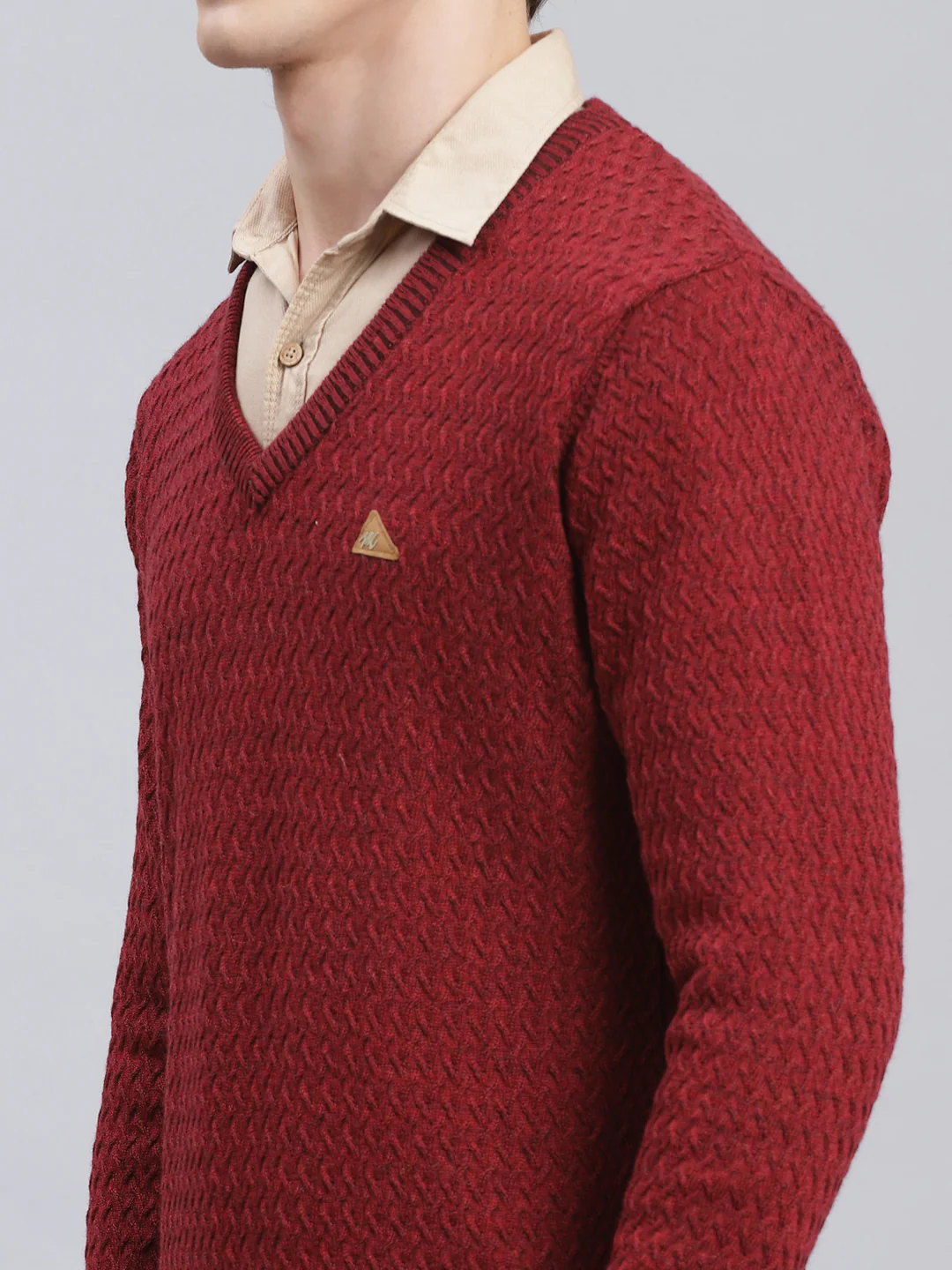 Men Maroon Self Design Pure wool Pullover - Image 6