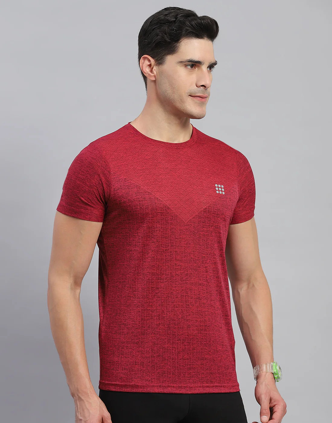 Rock.it Men Maroon Self Design Round Neck Half Sleeve T-Shirt - Image 4