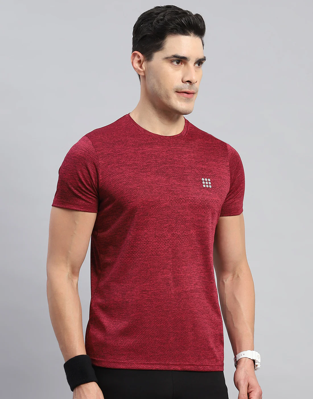 Rock.it Men Maroon Self Design Round Neck Half Sleeve T-Shirt - Image 4