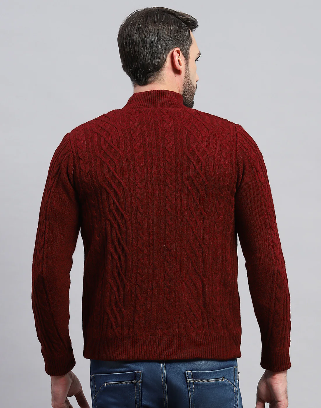 Men Maroon Self Design Turtle Neck Full Sleeve Jacket - Image 5