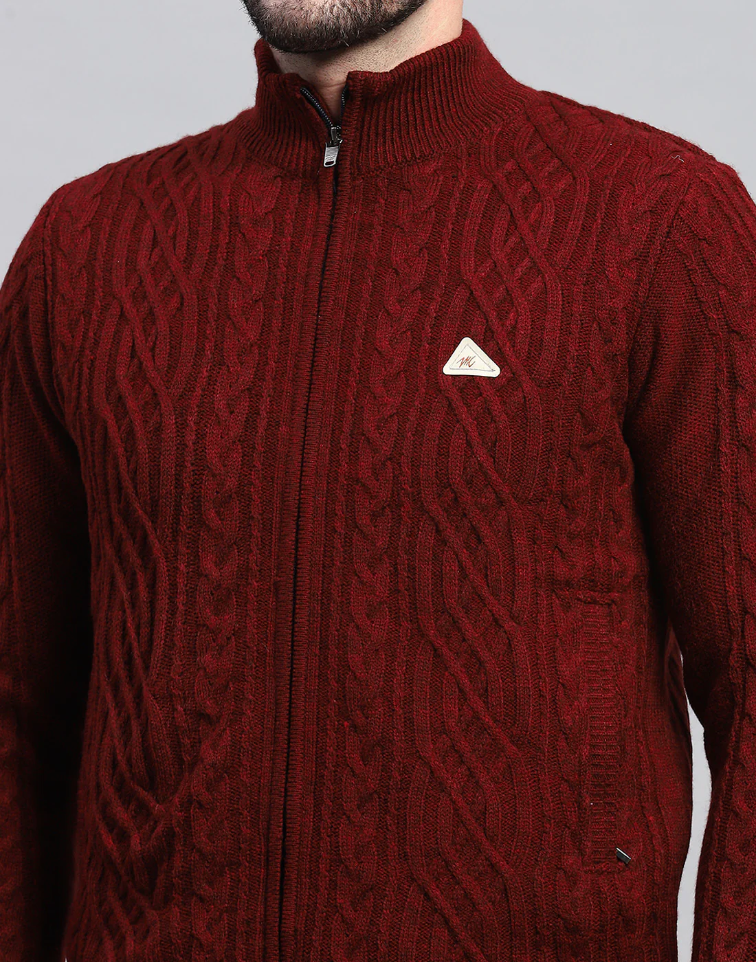 Men Maroon Self Design Turtle Neck Full Sleeve Jacket - Image 7