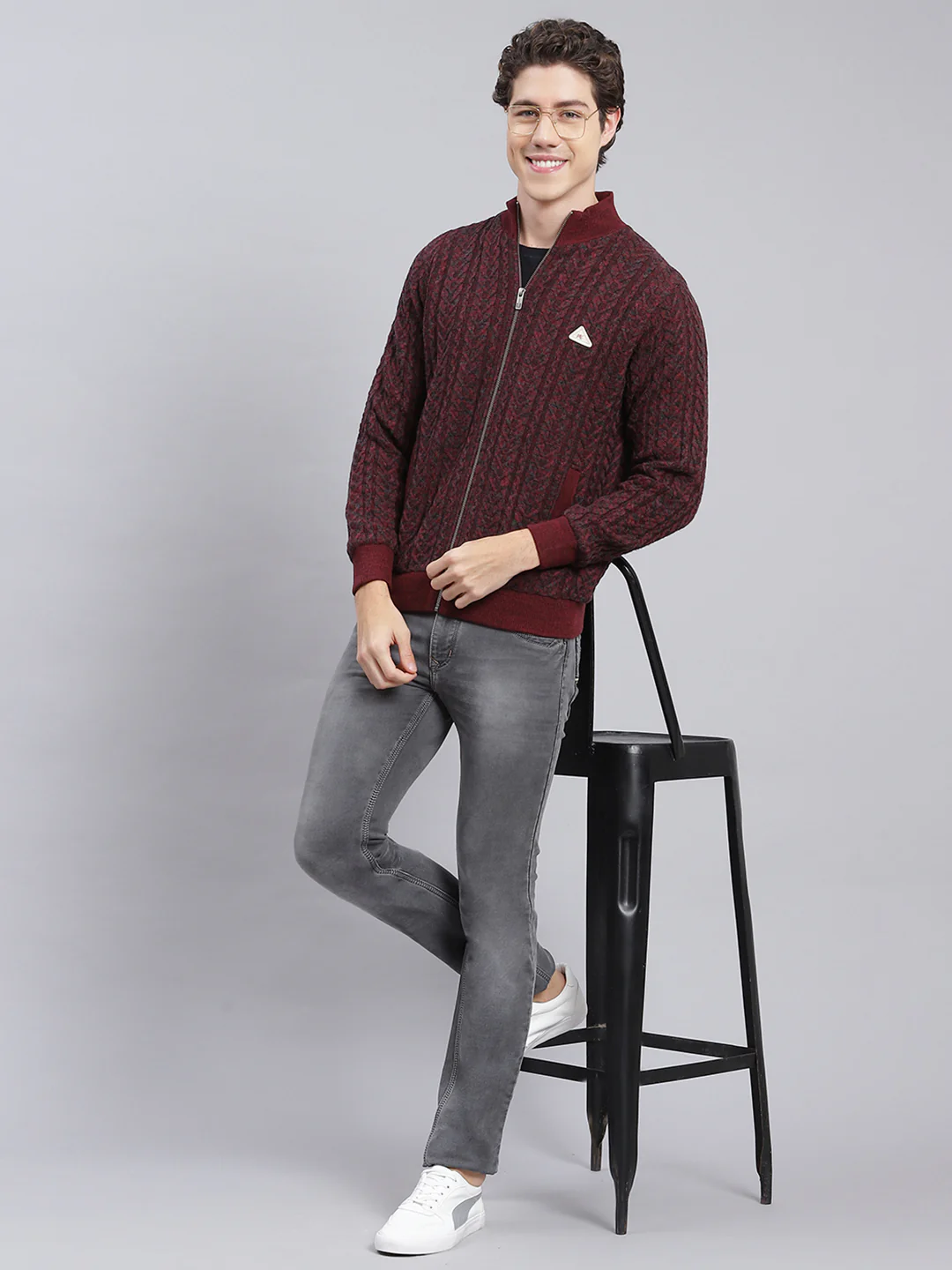 Men Maroon Self Design Wool blend Jacket - Image 5