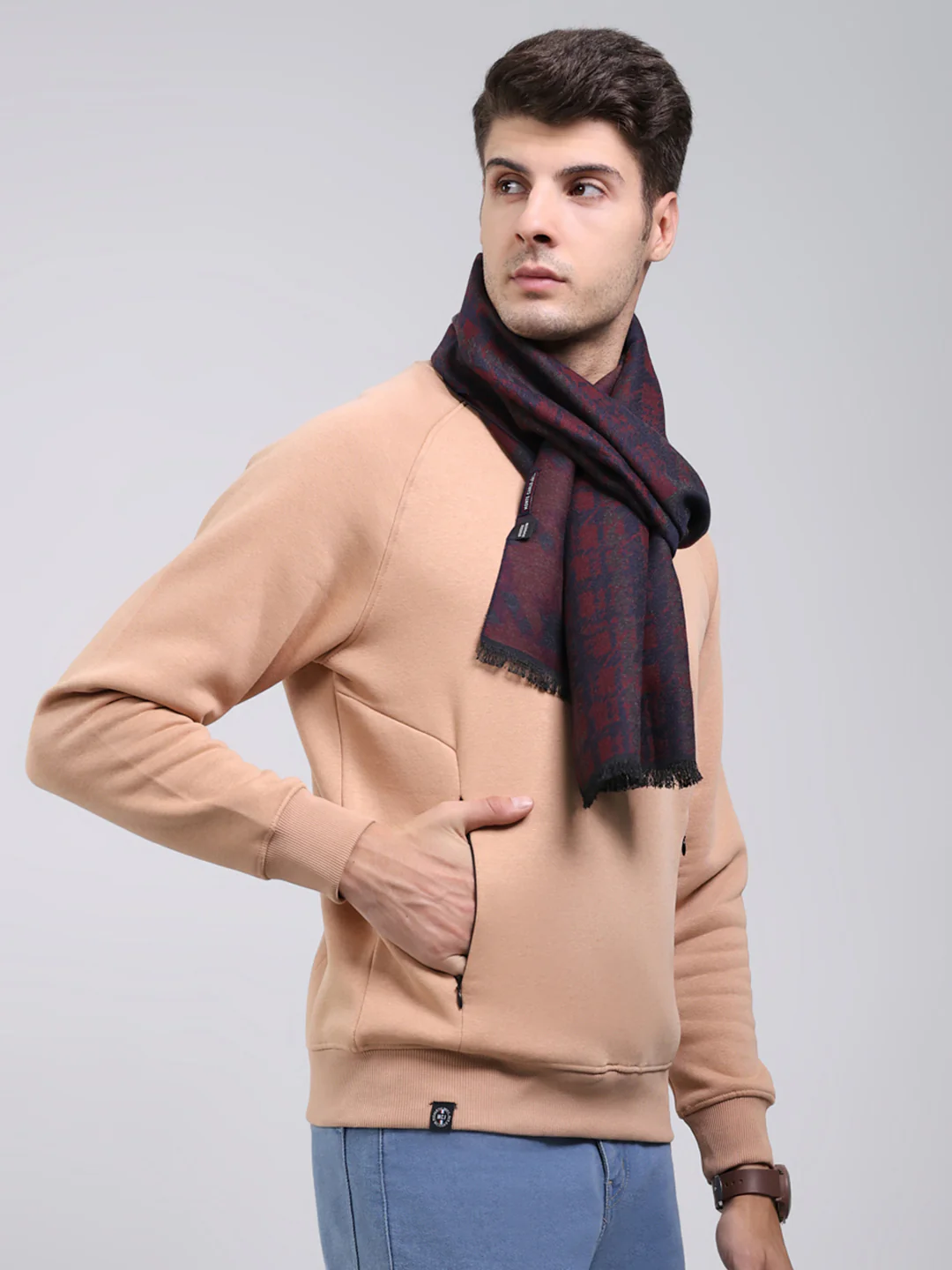 Men Maroon Self Design Wool Blend Muffler - Image 4