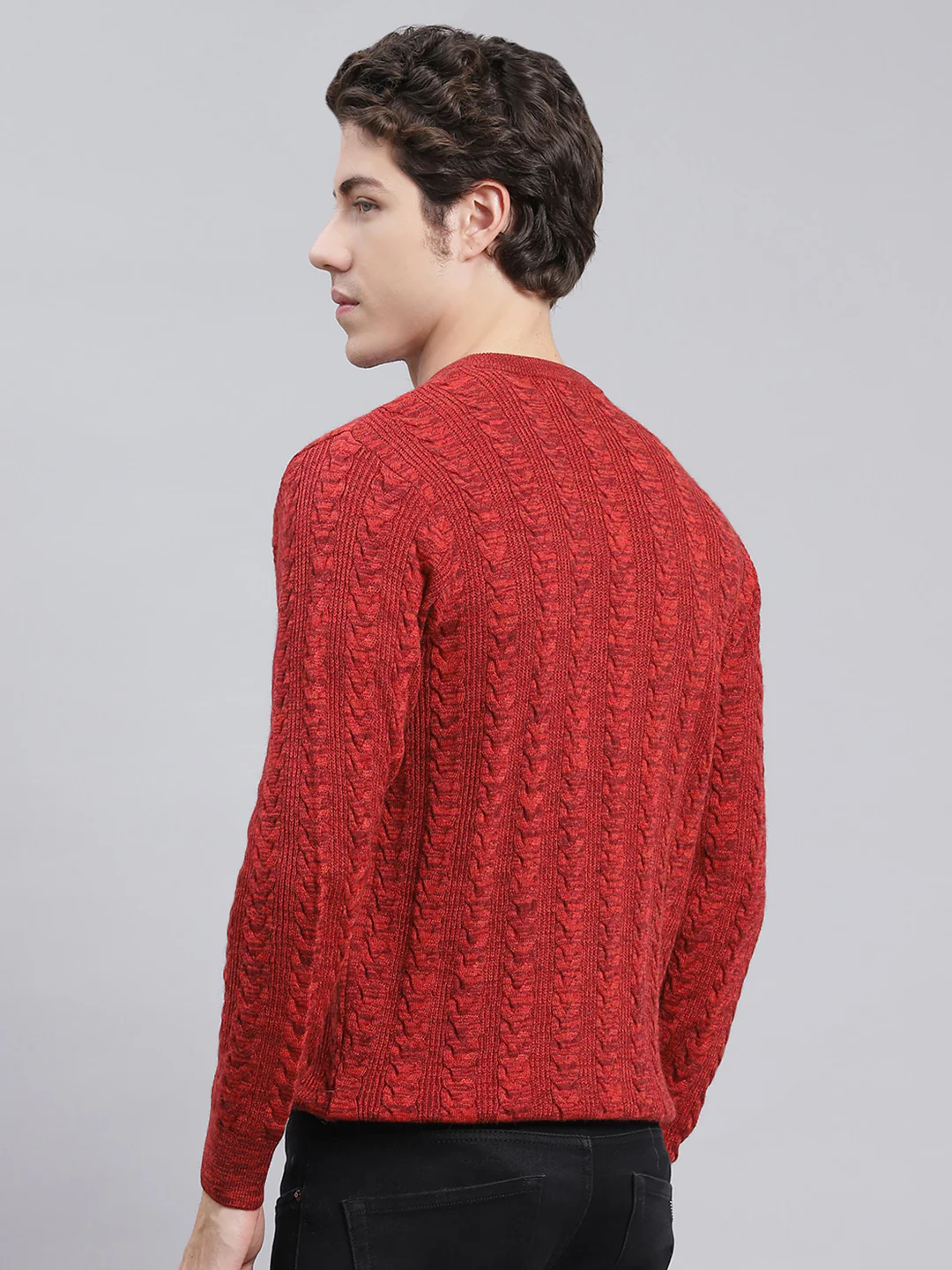 Men Maroon Self Design Wool blend Pullover - Image 5