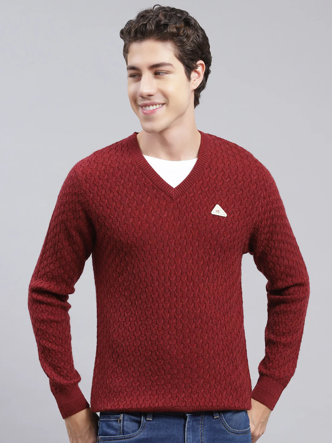 Men Maroon Self Design Wool blend Pullover - Image 2