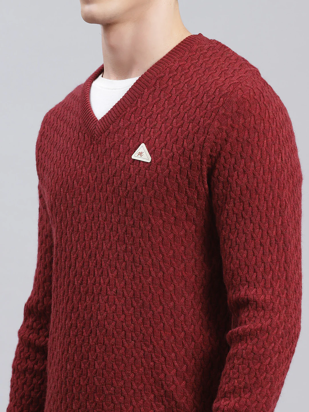Men Maroon Self Design Wool blend Pullover - Image 6