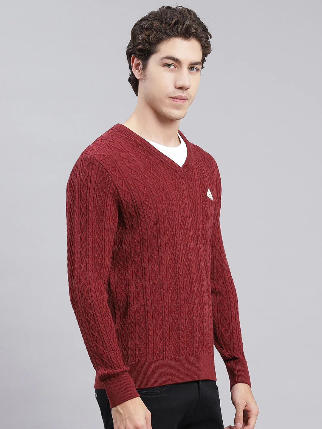 Men Maroon Self Design Wool blend Pullover - Image 2
