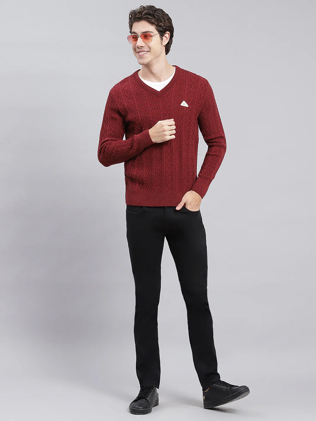 Men Maroon Self Design Wool blend Pullover - Image 5
