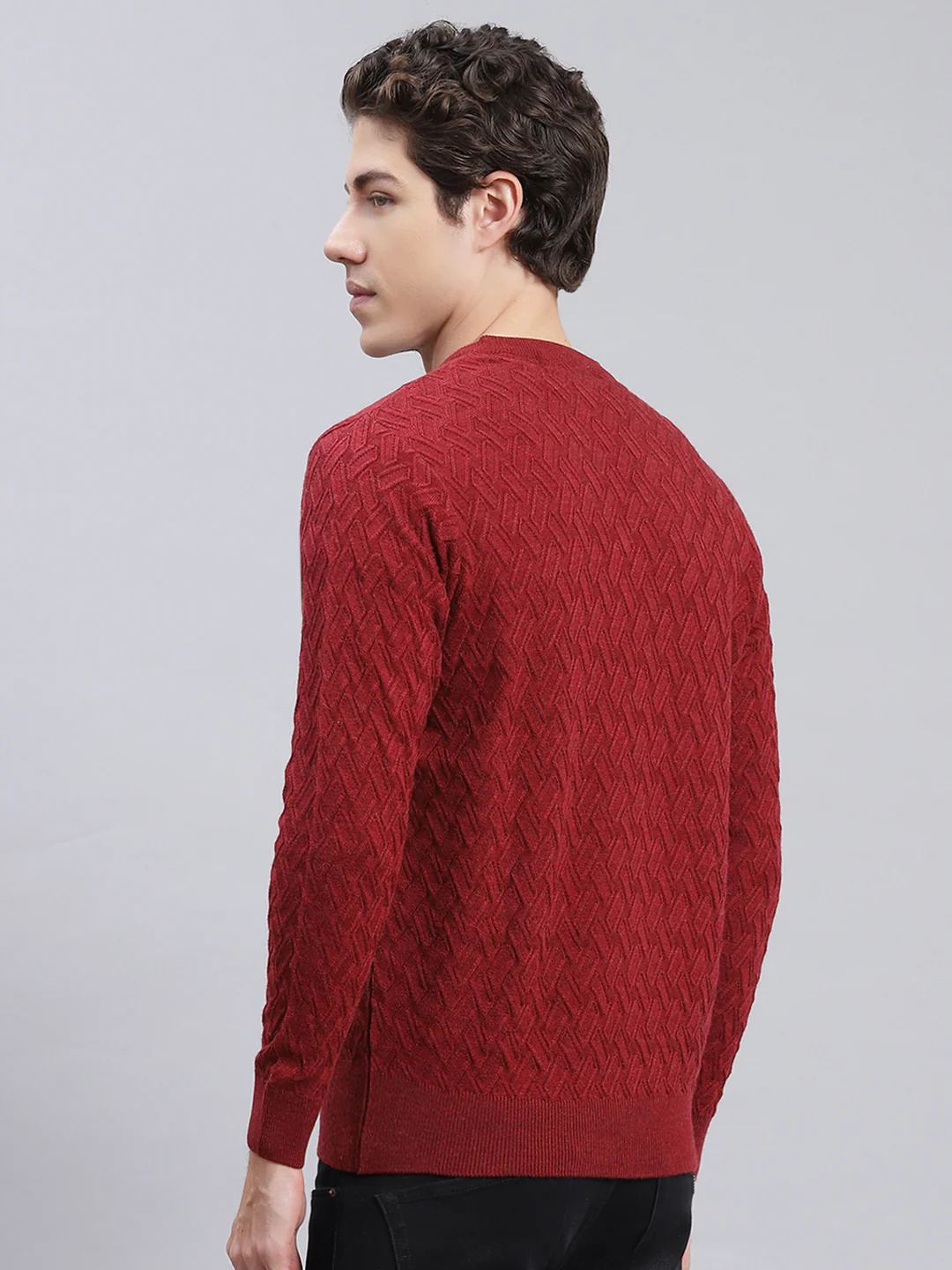 Men Maroon Self Design Wool blend Pullover - Image 4
