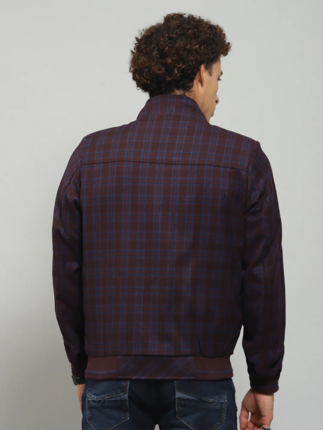 Men Maroon Solid Band Collar Full Sleeve Jacket - Image 5