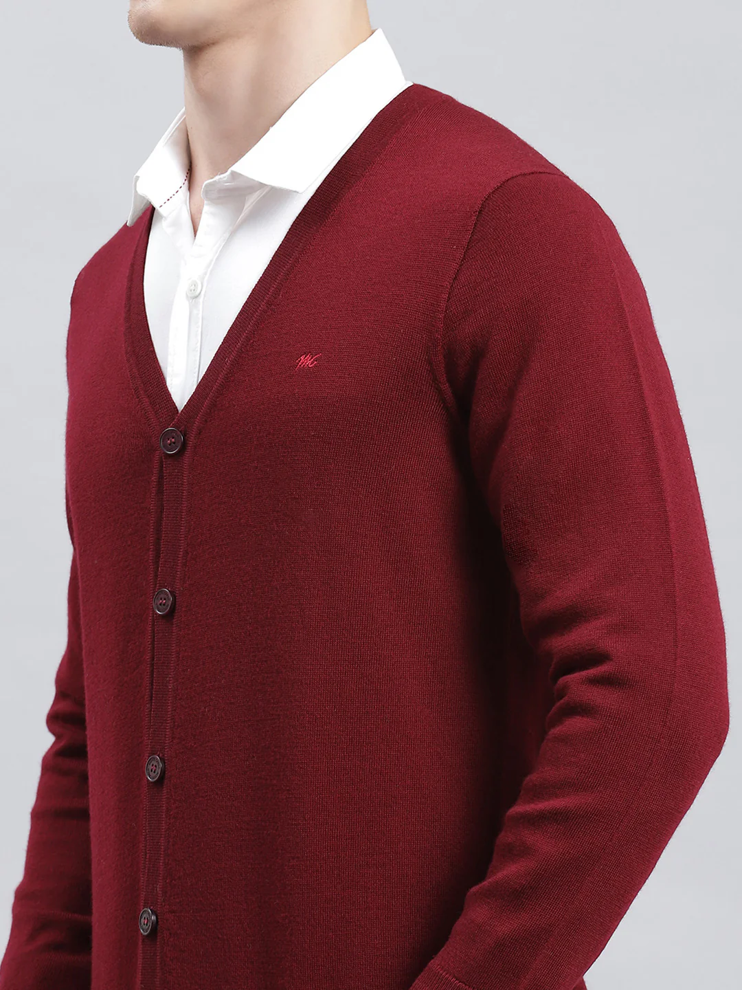 Men Maroon Solid Cardigan - Image 6