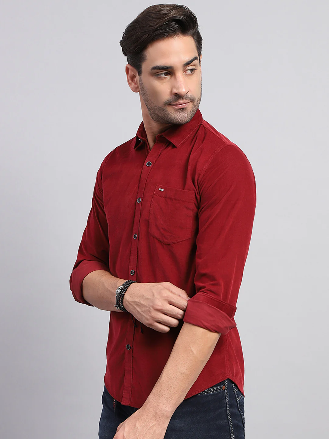 Men Maroon Solid Collar Full Sleeve Shirt - Image 3