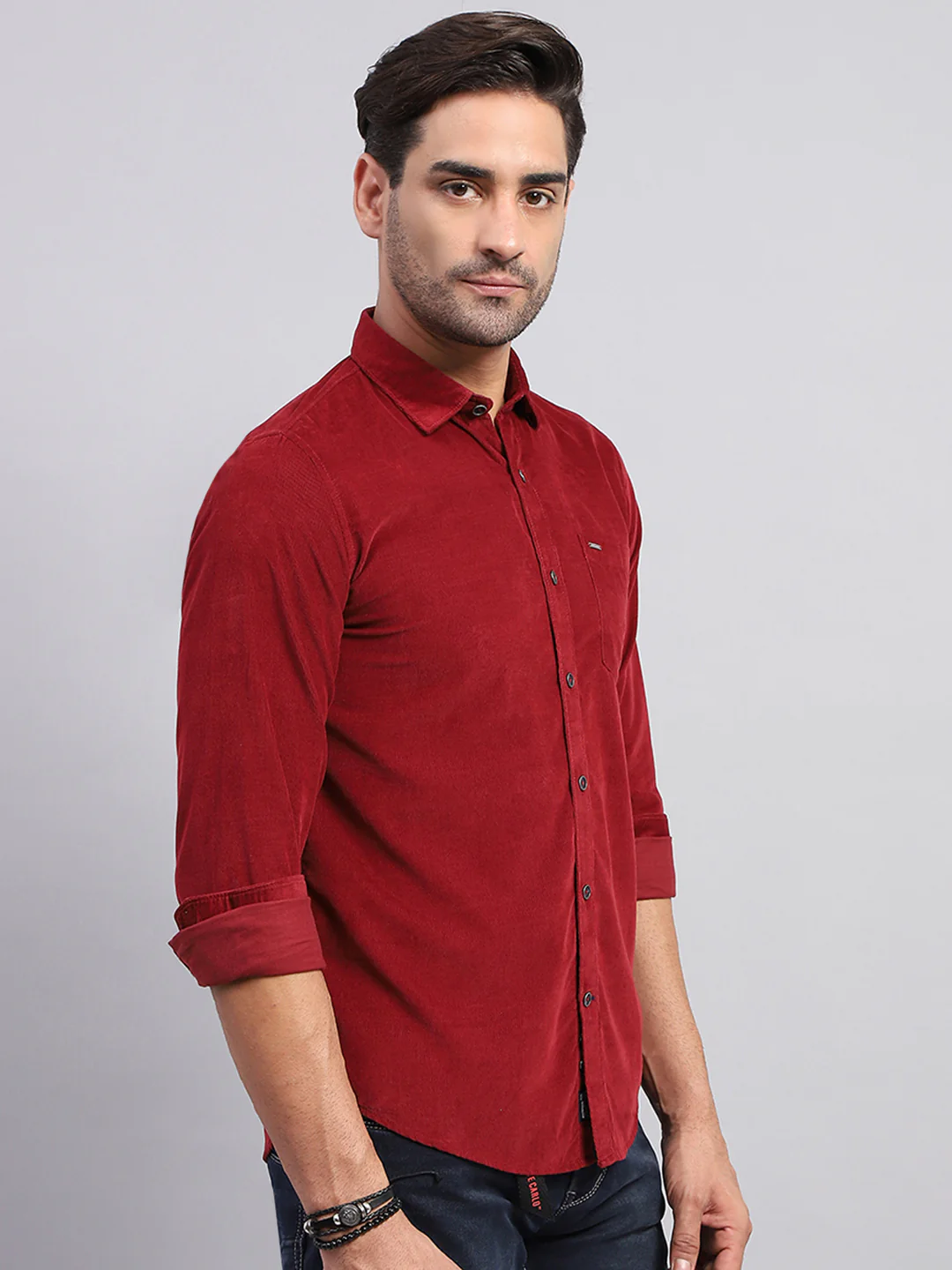 Men Maroon Solid Collar Full Sleeve Shirt - Image 4
