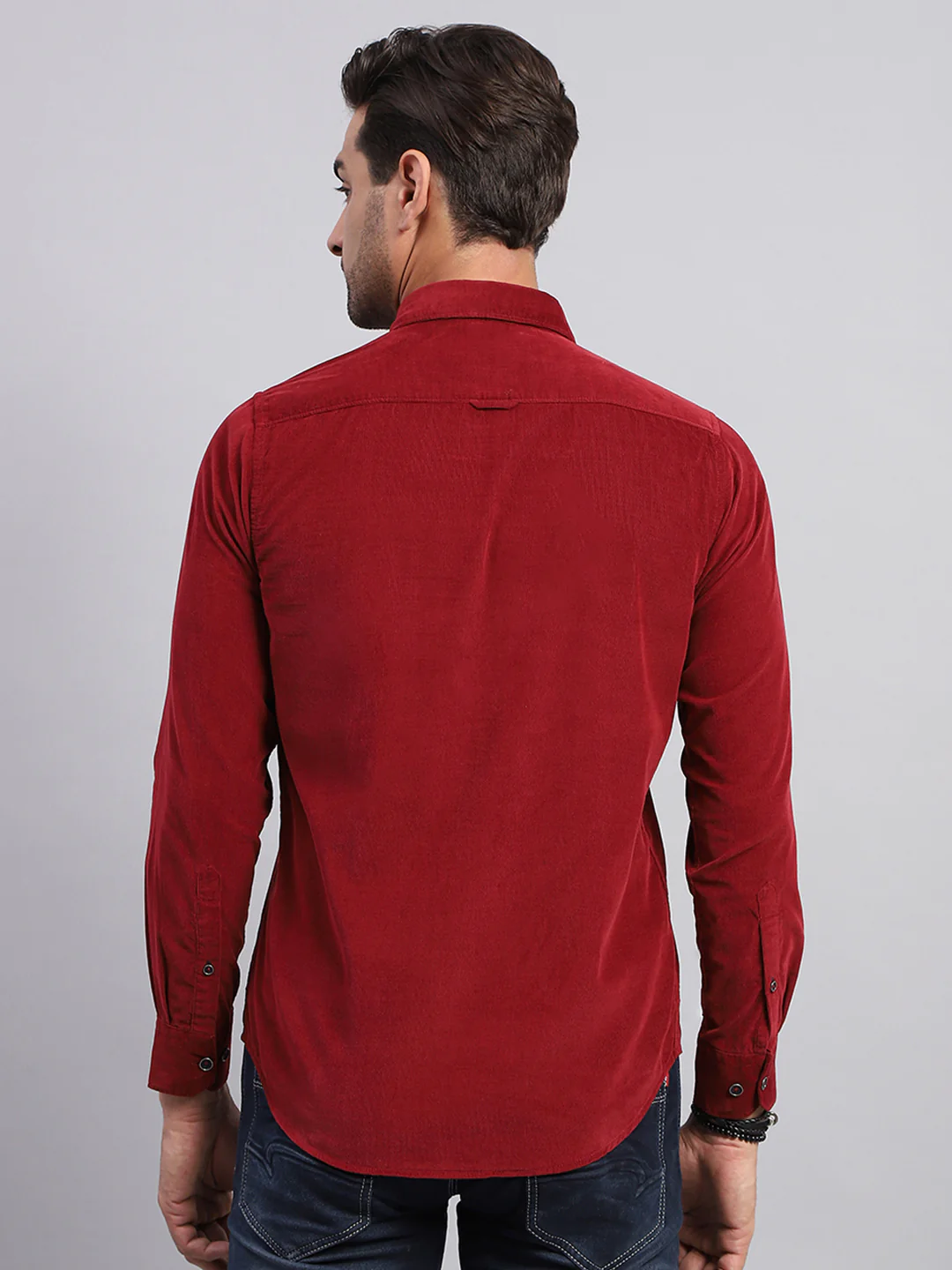 Men Maroon Solid Collar Full Sleeve Shirt - Image 5