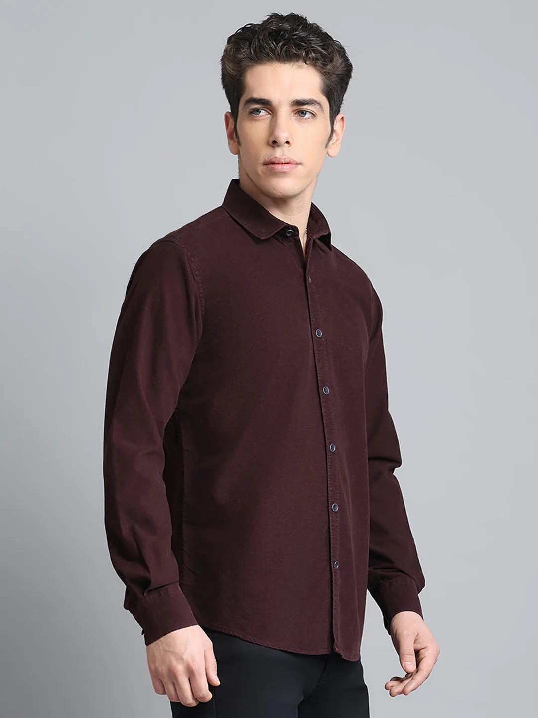 Men Maroon Solid Collar Full Sleeve Shirt - Image 4