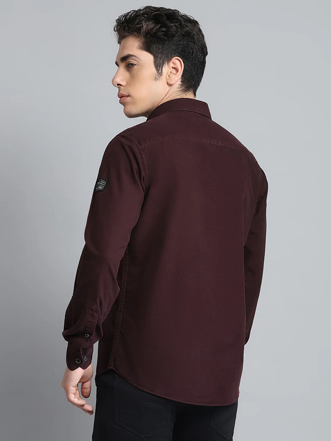 Men Maroon Solid Collar Full Sleeve Shirt - Image 5
