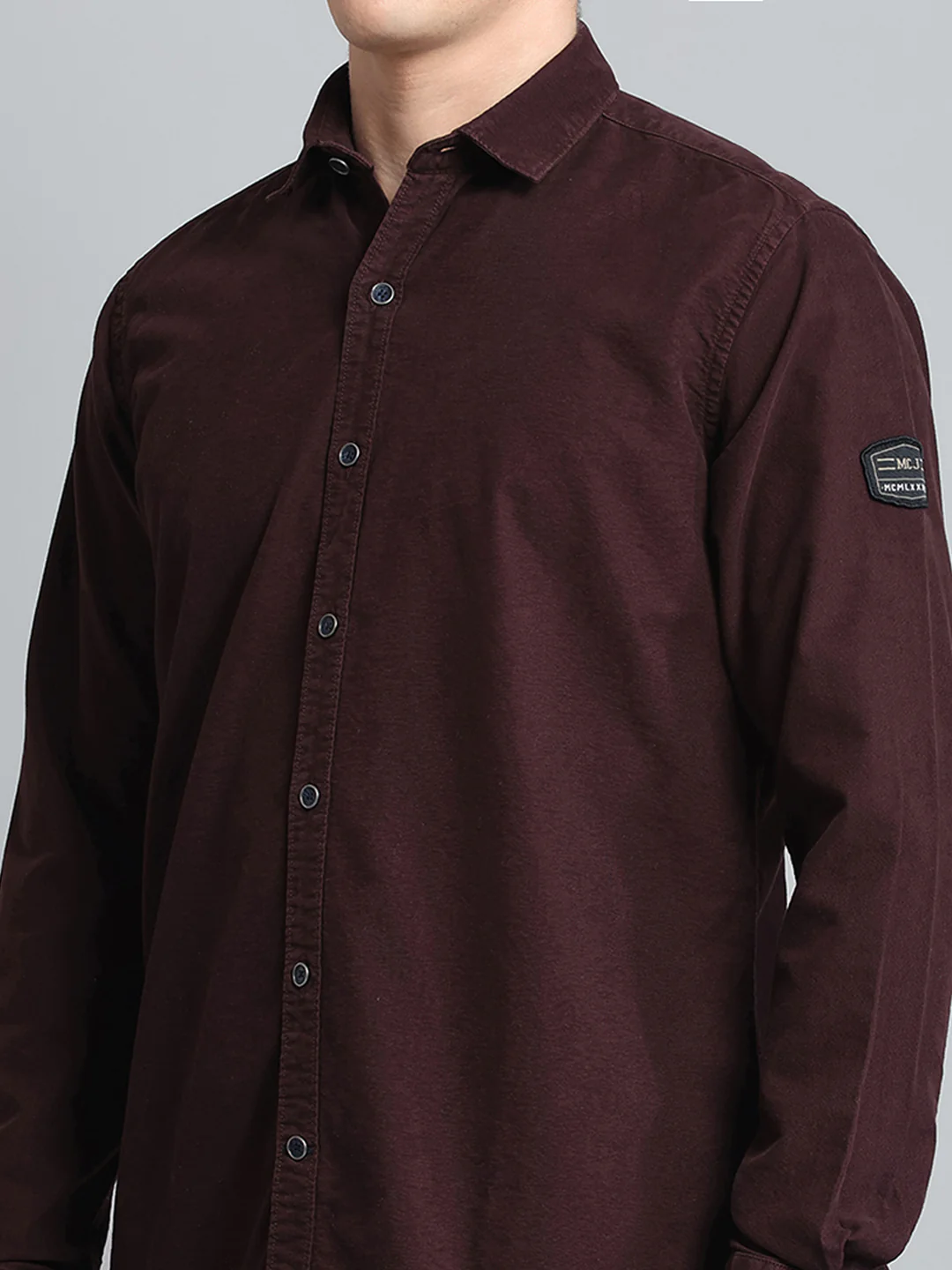 Men Maroon Solid Collar Full Sleeve Shirt - Image 6