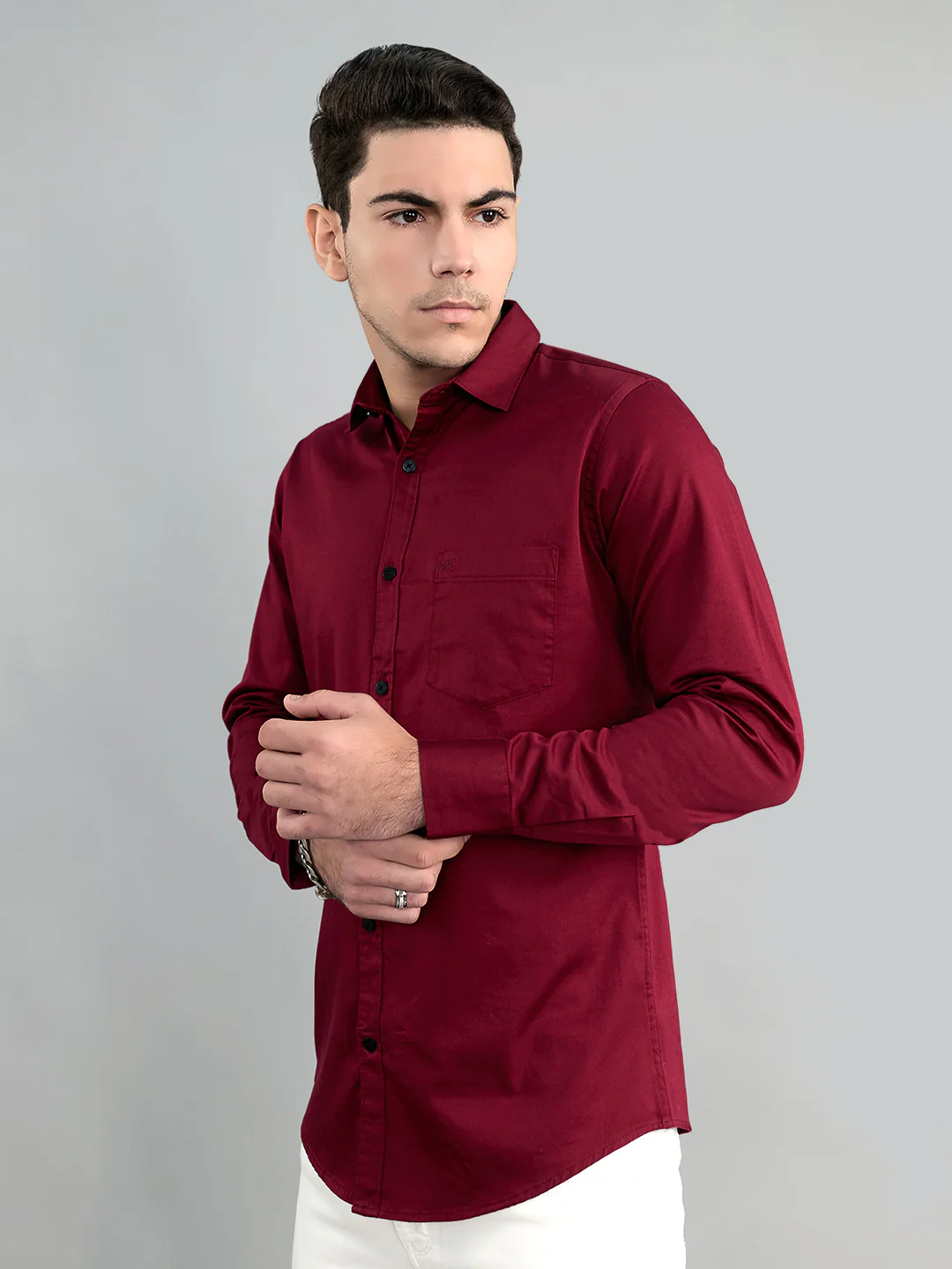 Men Maroon Solid Collar Full Sleeve Shirt - Image 2