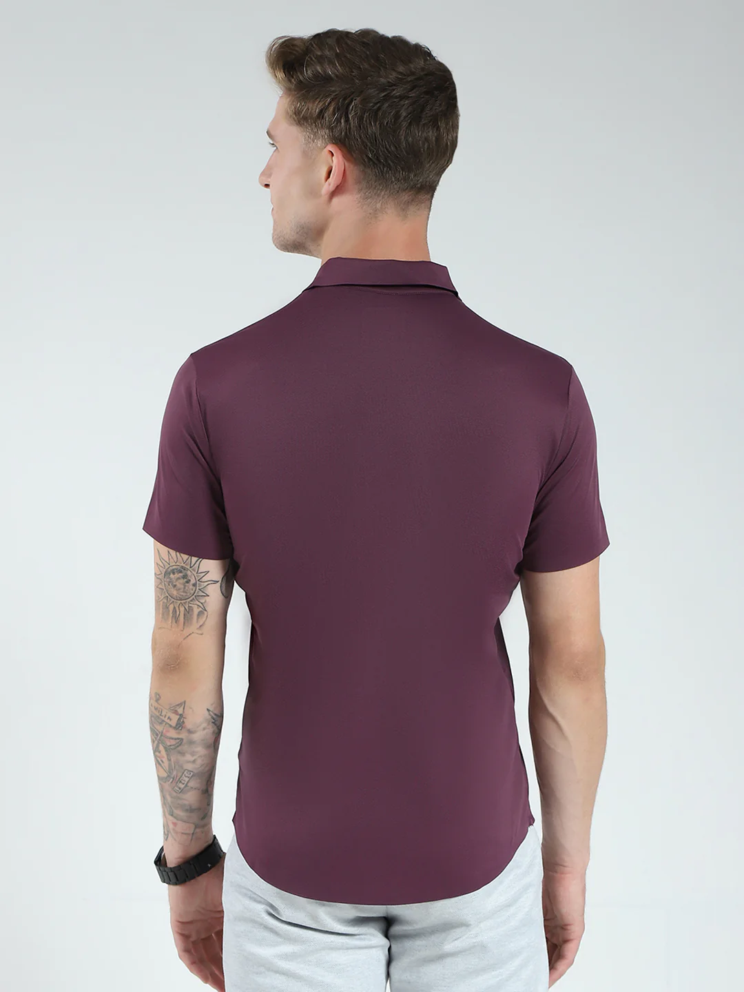 Men Maroon Solid Collar Half Sleeve Shirt - Image 5