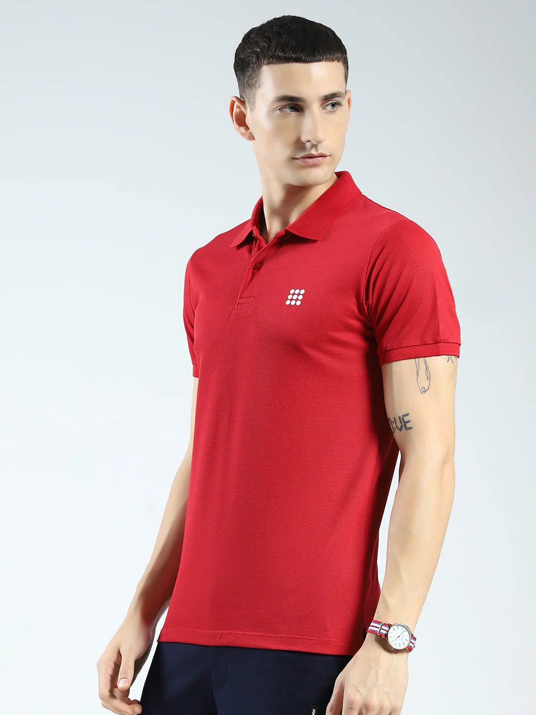Rock.it Men Maroon Solid Collar Half Sleeve T-Shirt - Image 3
