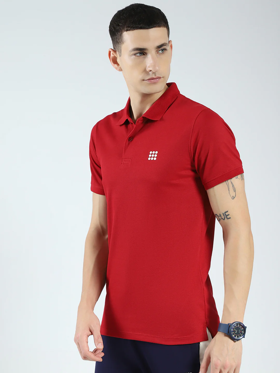 Rock.it Men Maroon Solid Collar Half Sleeve T-Shirt - Image 3
