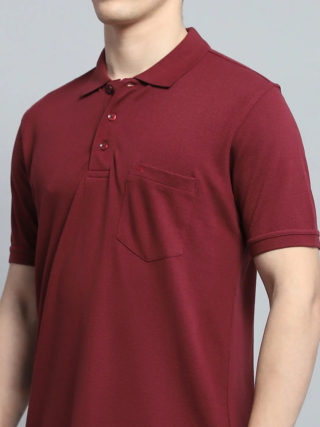 Men Maroon Solid Collar Half Sleeve T-Shirt - Image 6